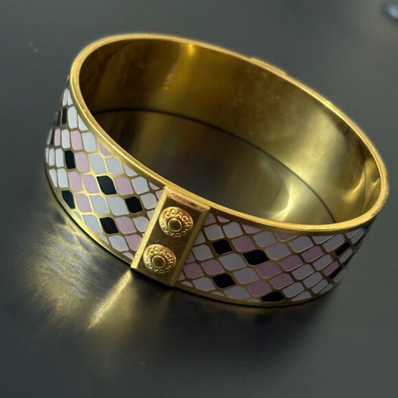 Coach Gold-Tone Purple Enamel Snake Print Bangle Bracelet Jewelry - Picture 11 of 11